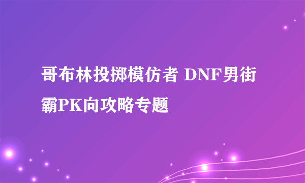 哥布林投掷模仿者 DNF男街霸PK向攻略专题