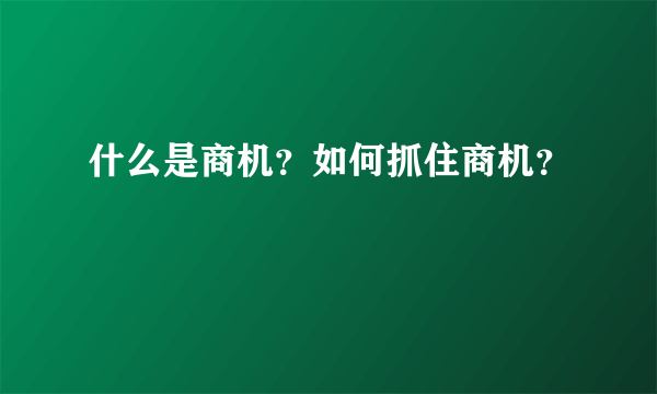 什么是商机？如何抓住商机？