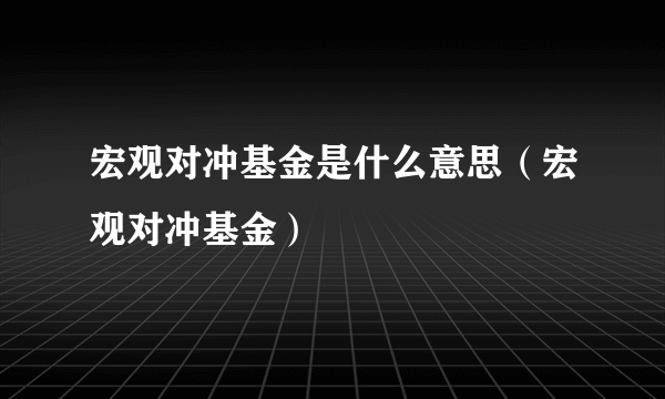 宏观对冲基金是什么意思（宏观对冲基金）