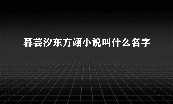 暮芸汐东方翊小说叫什么名字