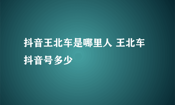 抖音王北车是哪里人 王北车抖音号多少