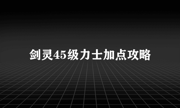 剑灵45级力士加点攻略