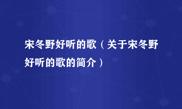 宋冬野好听的歌（关于宋冬野好听的歌的简介）