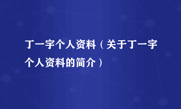 丁一宇个人资料（关于丁一宇个人资料的简介）