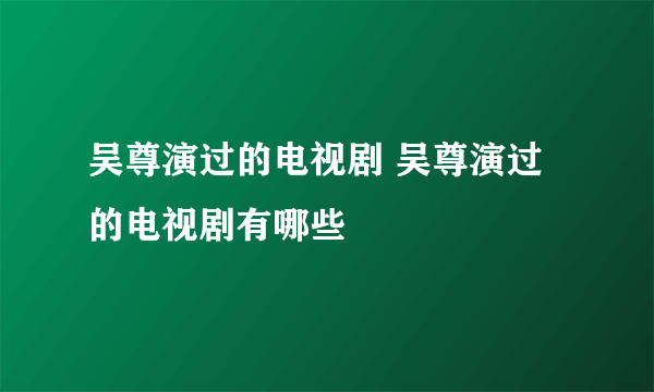 吴尊演过的电视剧 吴尊演过的电视剧有哪些