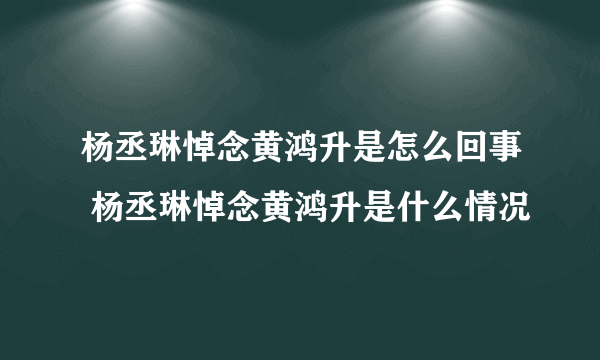 杨丞琳悼念黄鸿升是怎么回事 杨丞琳悼念黄鸿升是什么情况