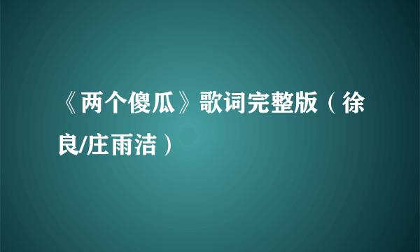 《两个傻瓜》歌词完整版（徐良/庄雨洁）