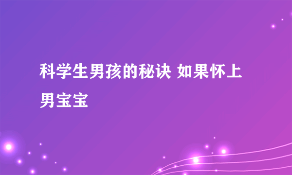 科学生男孩的秘诀 如果怀上男宝宝