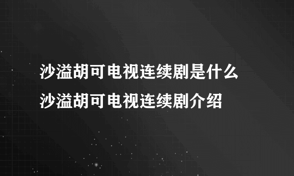 沙溢胡可电视连续剧是什么 沙溢胡可电视连续剧介绍