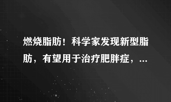 燃烧脂肪！科学家发现新型脂肪，有望用于治疗肥胖症，糖尿病和心血管疾病