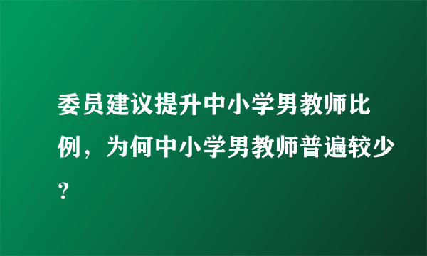 委员建议提升中小学男教师比例，为何中小学男教师普遍较少？