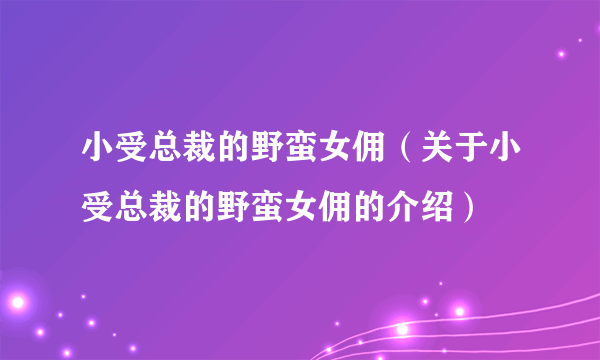 小受总裁的野蛮女佣（关于小受总裁的野蛮女佣的介绍）