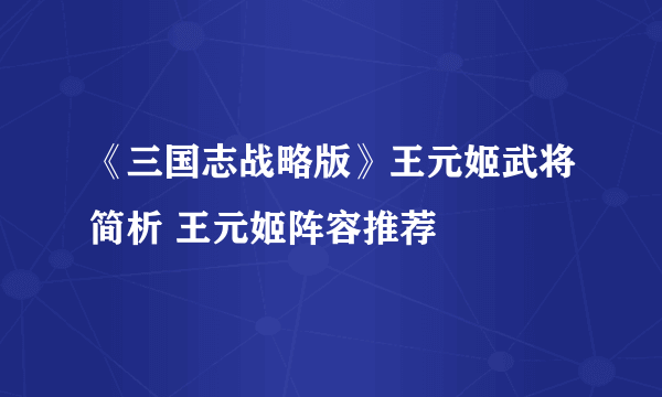 《三国志战略版》王元姬武将简析 王元姬阵容推荐