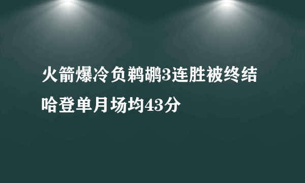 火箭爆冷负鹈鹕3连胜被终结 哈登单月场均43分