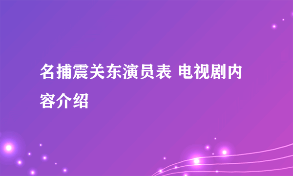 名捕震关东演员表 电视剧内容介绍