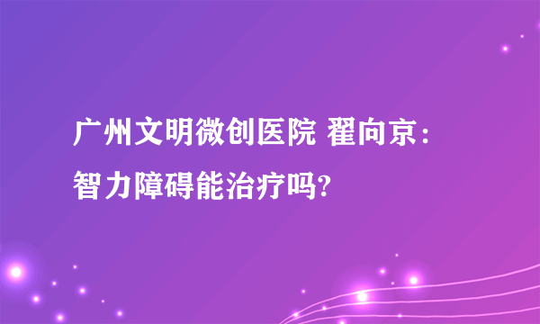 广州文明微创医院 翟向京：智力障碍能治疗吗?