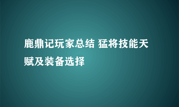 鹿鼎记玩家总结 猛将技能天赋及装备选择