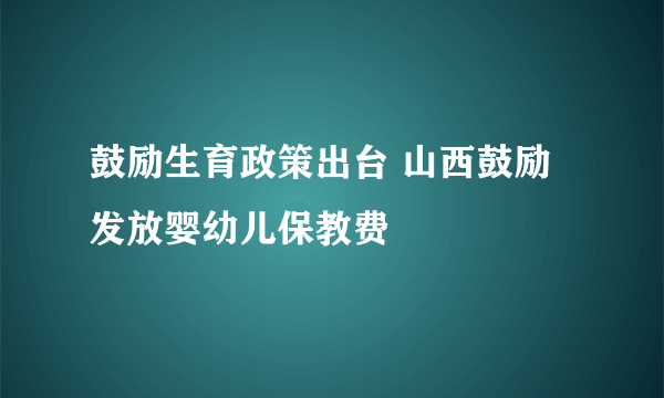 鼓励生育政策出台 山西鼓励发放婴幼儿保教费