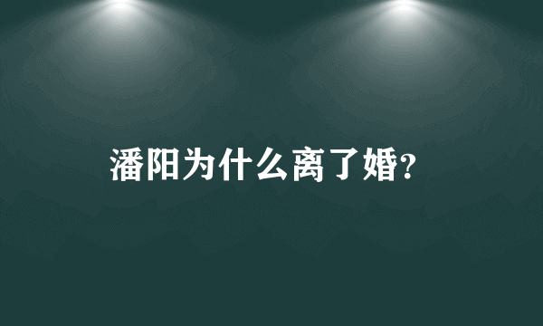 潘阳为什么离了婚？