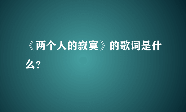 《两个人的寂寞》的歌词是什么？