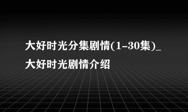 大好时光分集剧情(1-30集)_大好时光剧情介绍