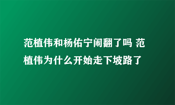 范植伟和杨佑宁闹翻了吗 范植伟为什么开始走下坡路了