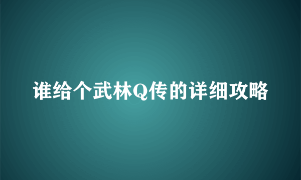 谁给个武林Q传的详细攻略