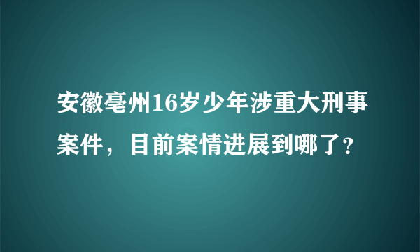 安徽亳州16岁少年涉重大刑事案件，目前案情进展到哪了？