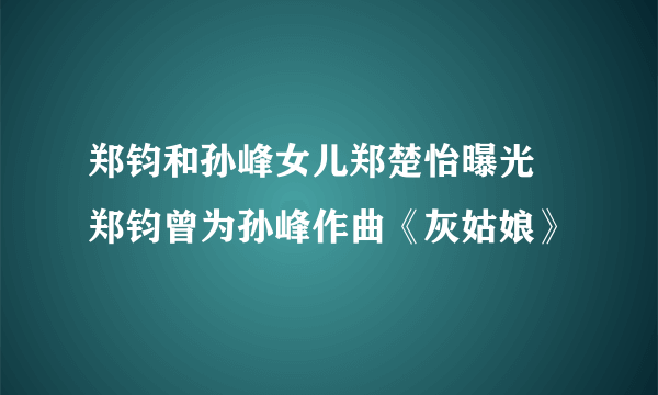 郑钧和孙峰女儿郑楚怡曝光  郑钧曾为孙峰作曲《灰姑娘》