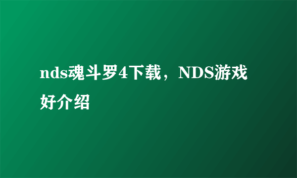 nds魂斗罗4下载，NDS游戏好介绍