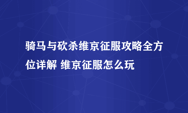 骑马与砍杀维京征服攻略全方位详解 维京征服怎么玩