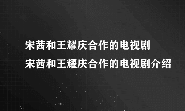 宋茜和王耀庆合作的电视剧 宋茜和王耀庆合作的电视剧介绍