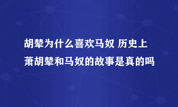 胡辇为什么喜欢马奴 历史上萧胡辇和马奴的故事是真的吗