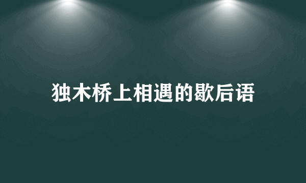 独木桥上相遇的歇后语