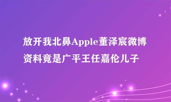 放开我北鼻Apple董泽宸微博资料竟是广平王任嘉伦儿子