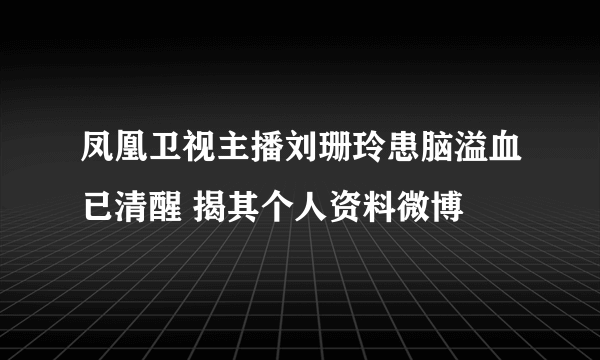 凤凰卫视主播刘珊玲患脑溢血已清醒 揭其个人资料微博