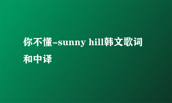 你不懂-sunny hill韩文歌词和中译