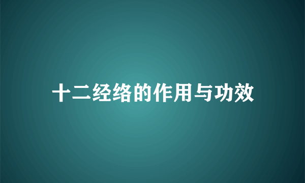 十二经络的作用与功效