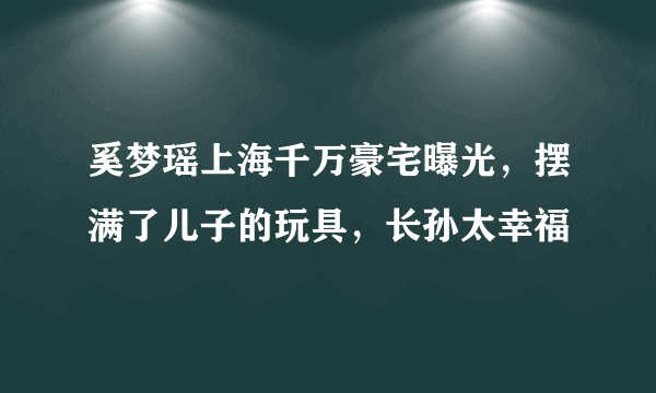 奚梦瑶上海千万豪宅曝光，摆满了儿子的玩具，长孙太幸福