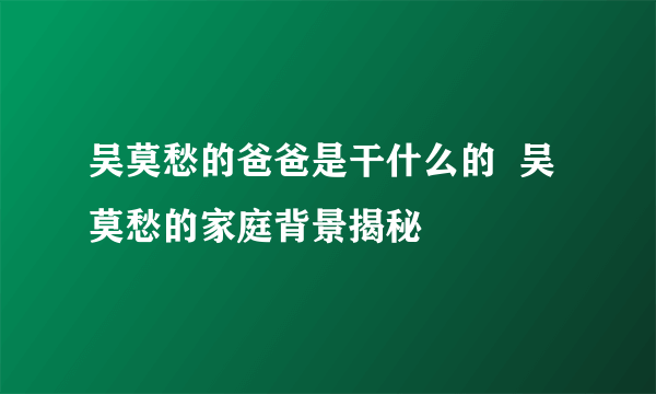 吴莫愁的爸爸是干什么的  吴莫愁的家庭背景揭秘