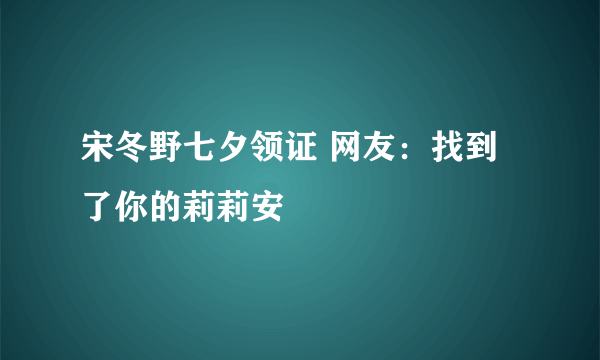 宋冬野七夕领证 网友：找到了你的莉莉安