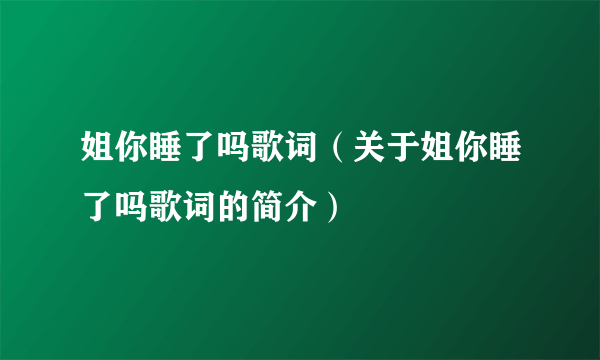 姐你睡了吗歌词（关于姐你睡了吗歌词的简介）