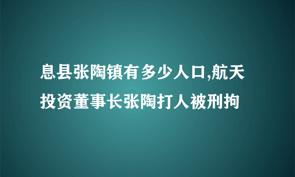 息县张陶镇有多少人口,航天投资董事长张陶打人被刑拘