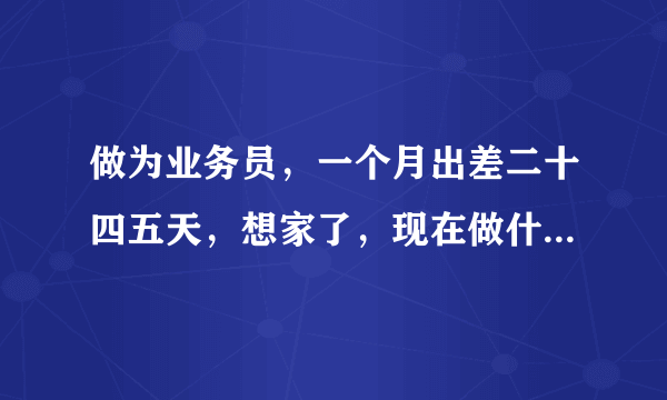 做为业务员，一个月出差二十四五天，想家了，现在做什么事都是一个人，好孤独？