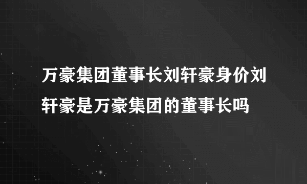 万豪集团董事长刘轩豪身价刘轩豪是万豪集团的董事长吗