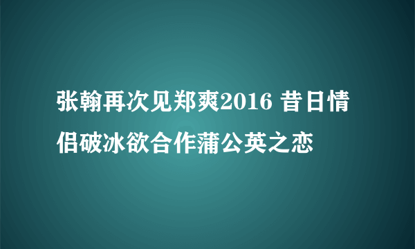 张翰再次见郑爽2016 昔日情侣破冰欲合作蒲公英之恋