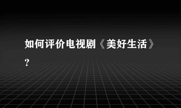 如何评价电视剧《美好生活》？