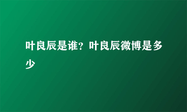 叶良辰是谁？叶良辰微博是多少