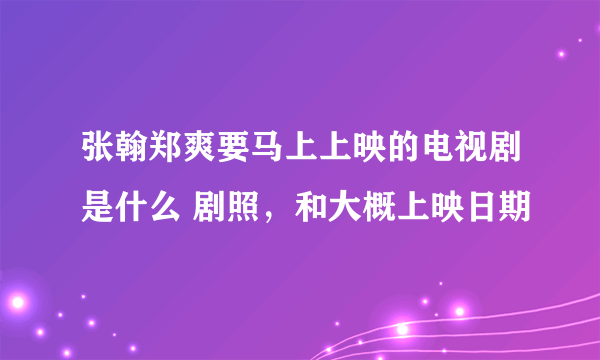 张翰郑爽要马上上映的电视剧是什么 剧照，和大概上映日期