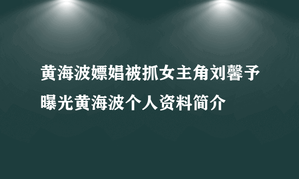 黄海波嫖娼被抓女主角刘馨予曝光黄海波个人资料简介